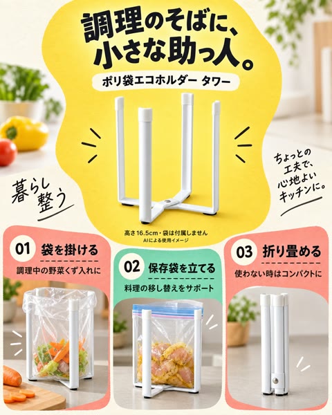 ポリ袋エコホルダー タワー ホワイト（6787）の紹介イメージ